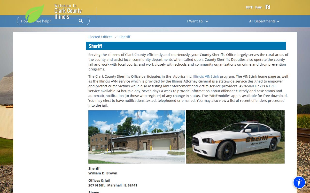 Clark County Sheriff official page with jail contact and VINE information