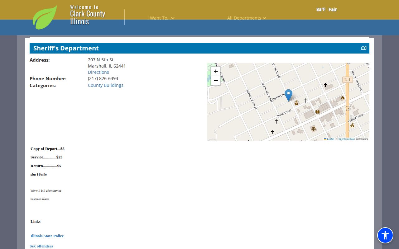 Clark County official sheriff page showing jail and booking links
