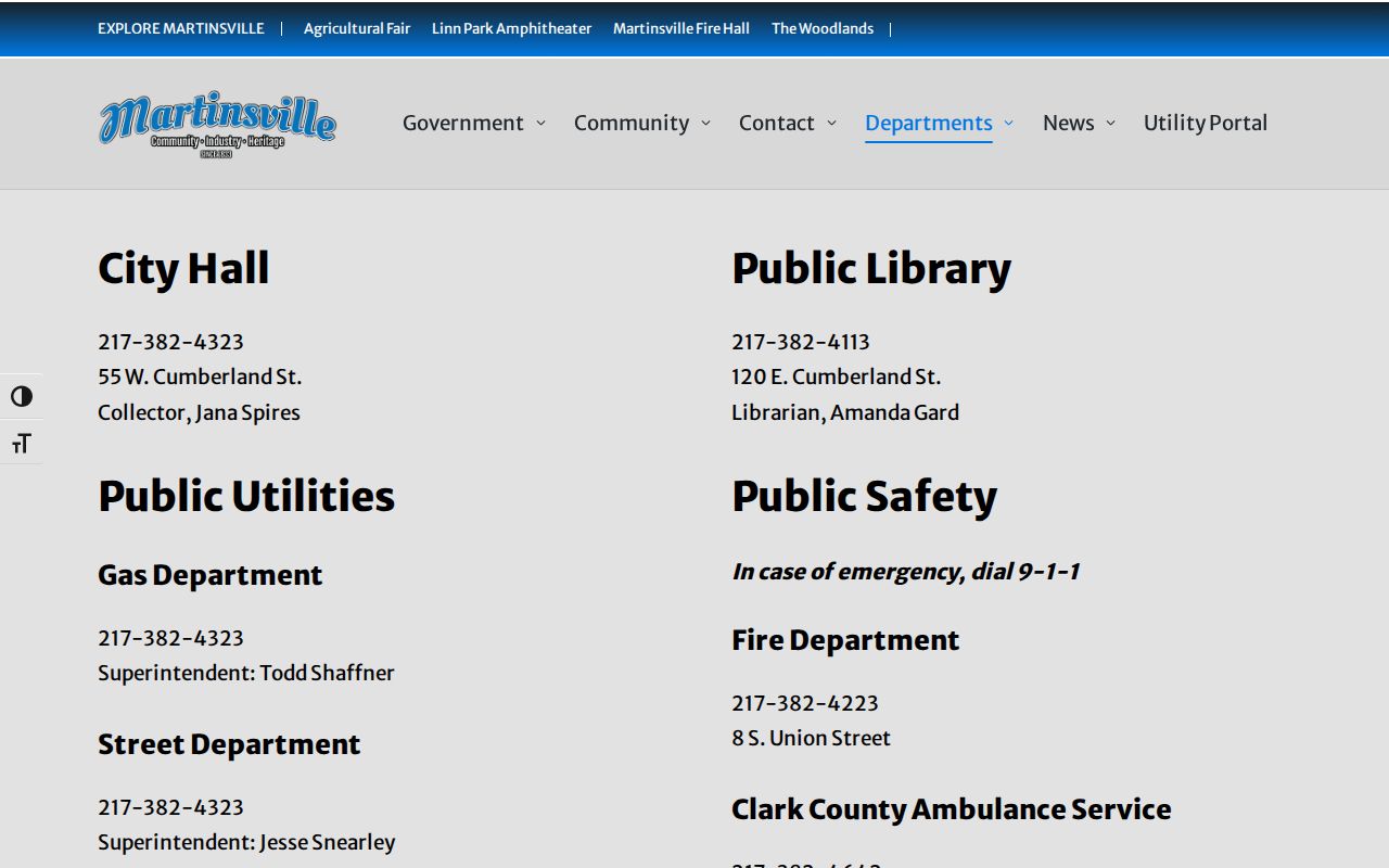 Official Martinsville Illinois department page with police contact information