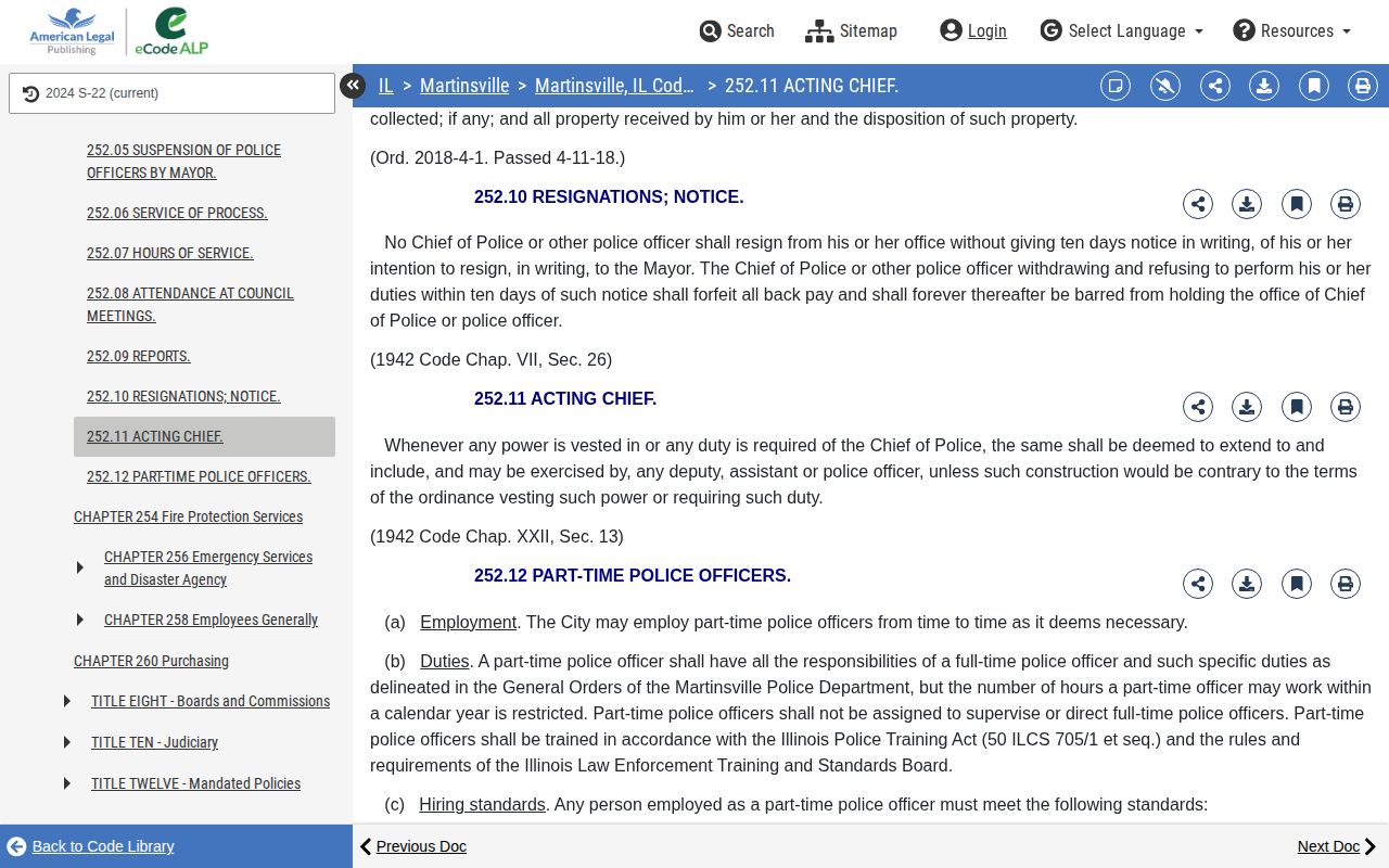 Martinsville municipal ordinance requiring a monthly written police arrest report