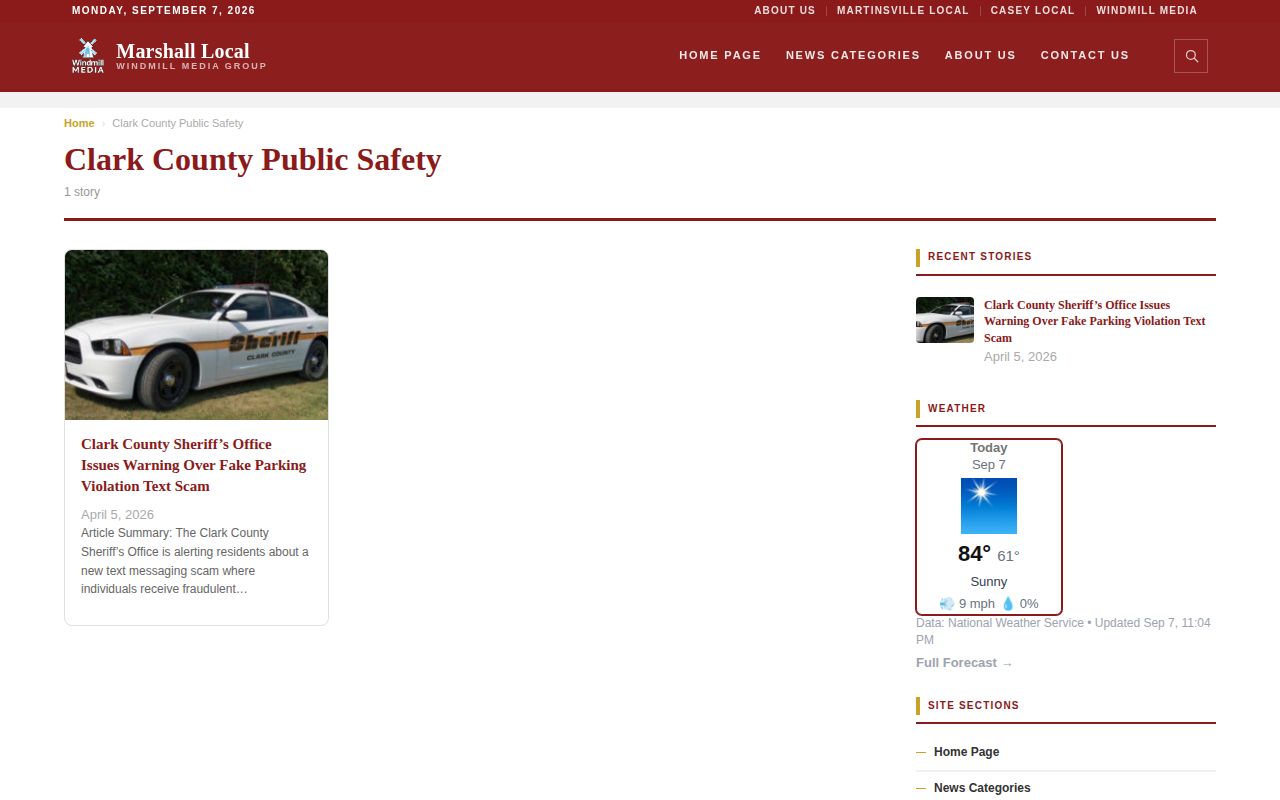 Marshall Local Clark County Public Safety news category